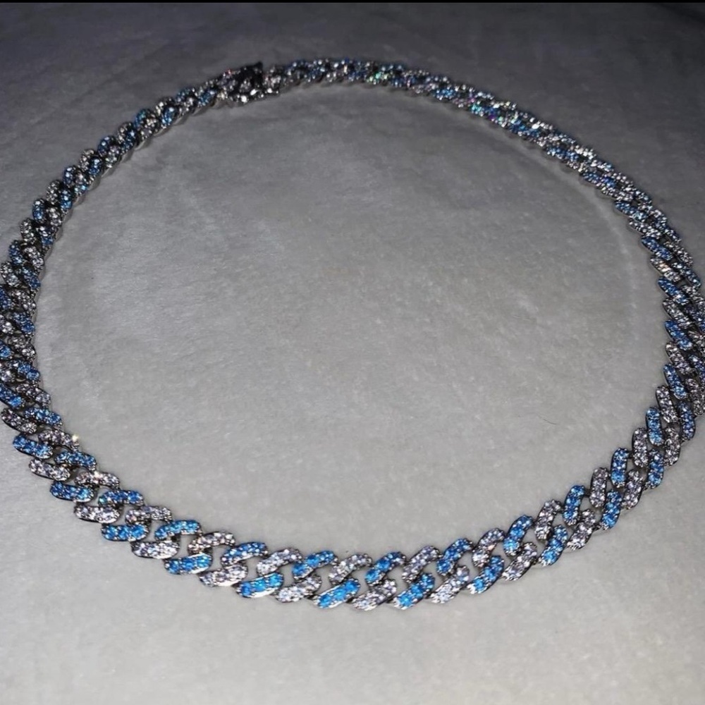 Blue and silver Cuban necklace